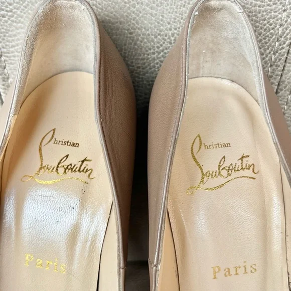 Christian Louboutin Highness 160 Nude Tan Platform Red Peep Toe Euro 38 1/2 - Picture 5 of 16
